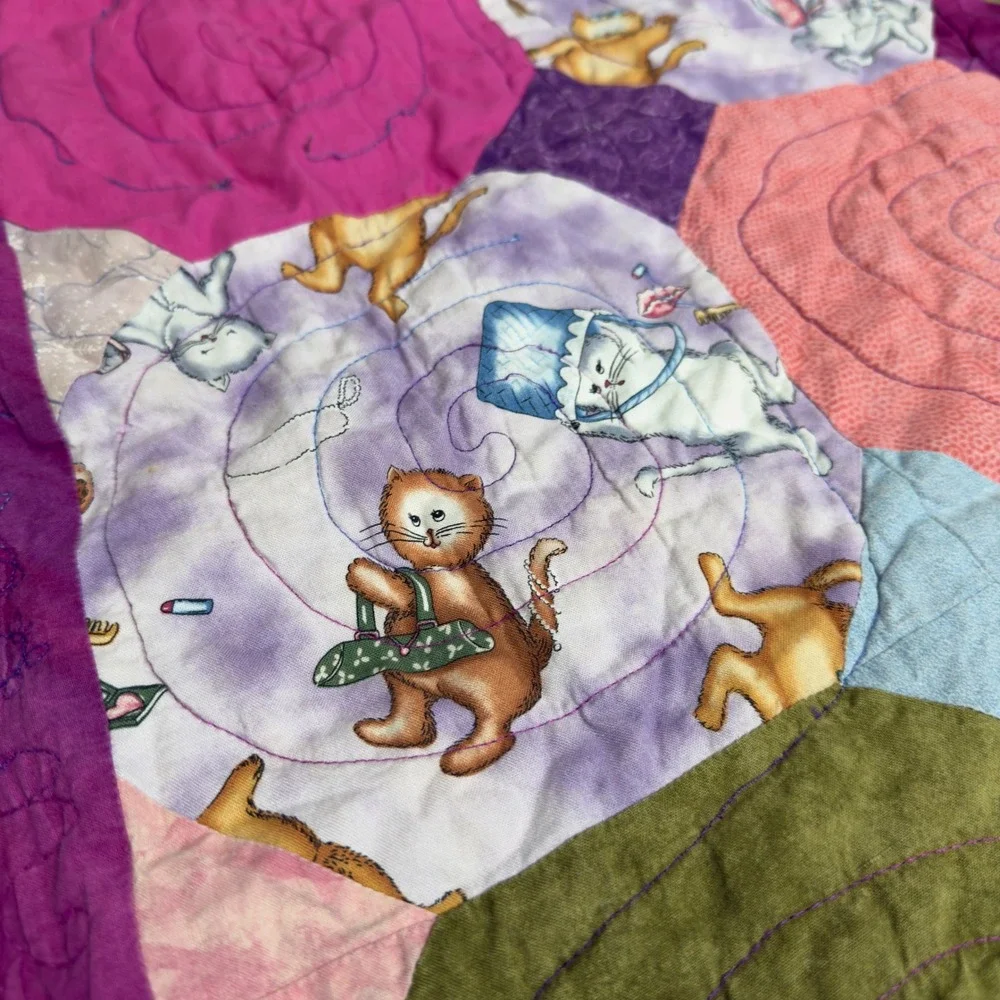 Denton Quilt Guild  Cat Lady Cotton Patchwork Purple Cat Print Makeup Purses‎